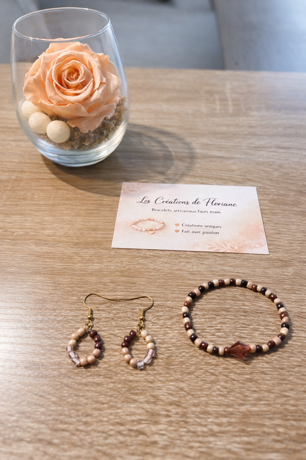 🤍Parure artisanale bracelet & boucles d’oreilles 🤎