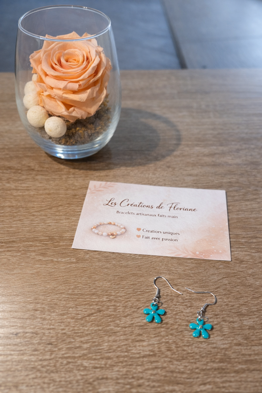 🌼 boucles d’oreilles fait - main fleurs turquoise 🩵