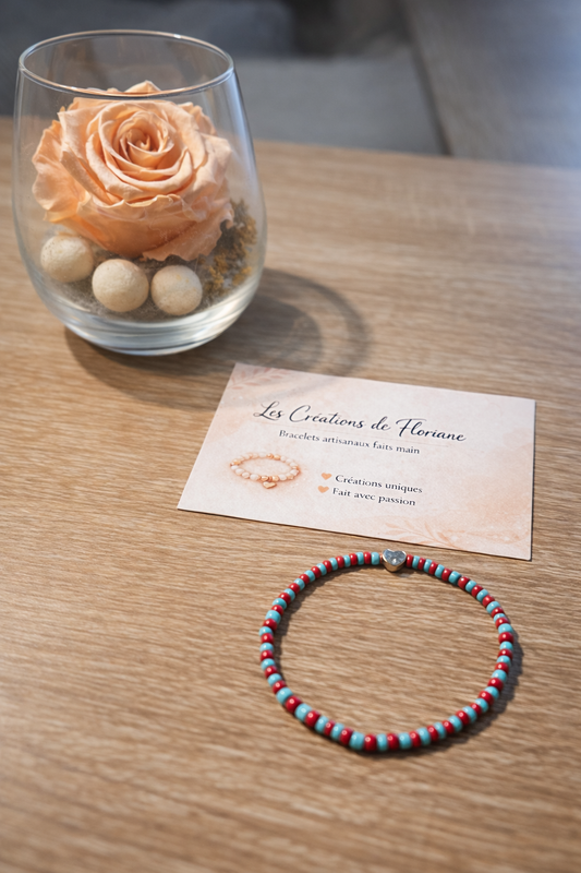 ❤️Craquez pour ce bracelet fait main - aux couleurs rouge & turquoise 🩵